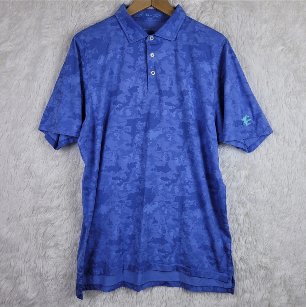 B Draddy Mens Large Blue Gil Pima‎ Cotton Performance Polo Golf Tennis Preppy